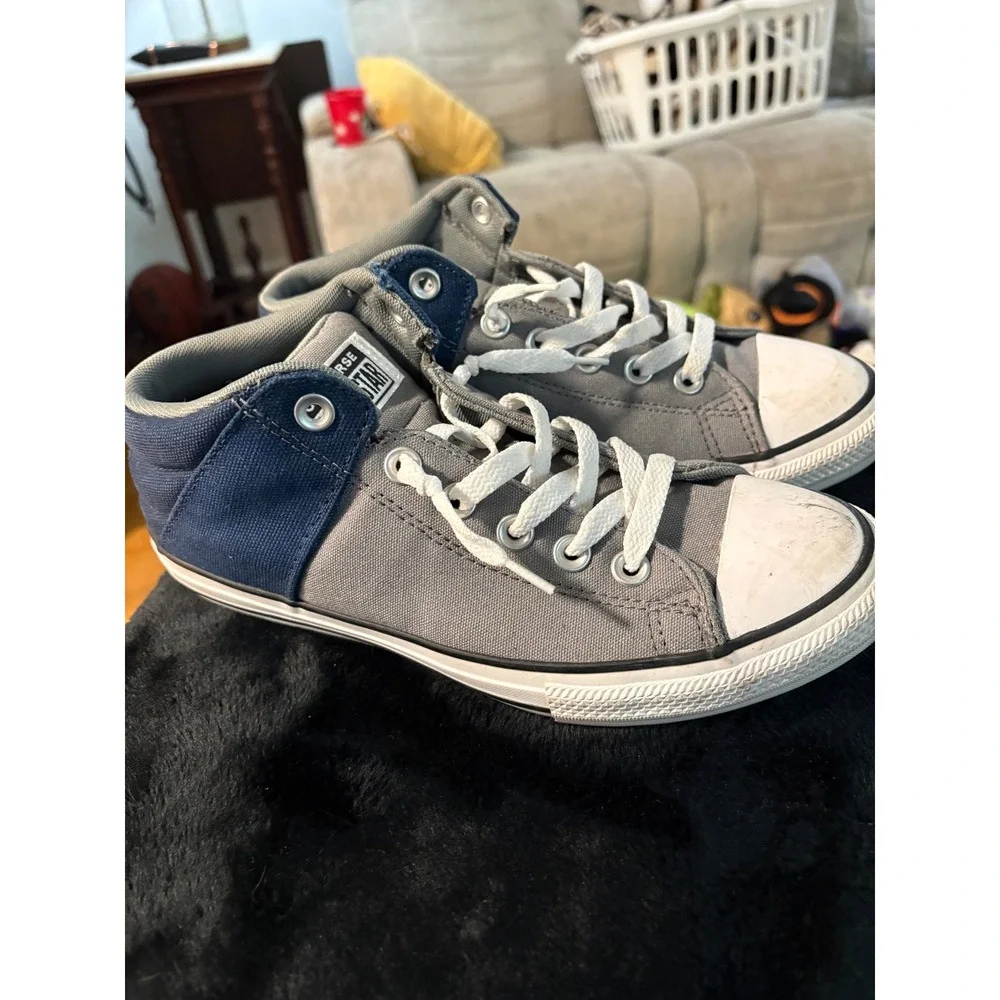 Converse Chuck Taylor All Star Madison Grey Navy Mid Top Sneakers Junior 6